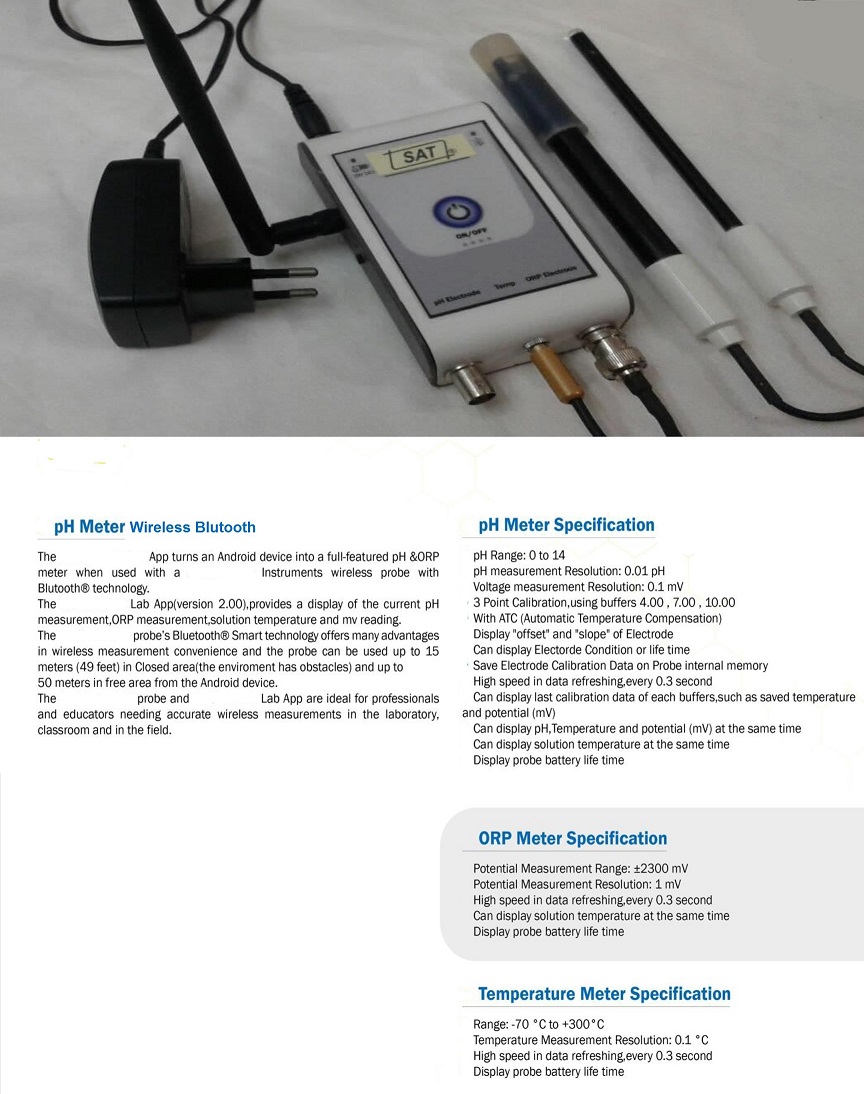 pH & ORP Meter SAT 502 B Portable Wireless Bluetooth  