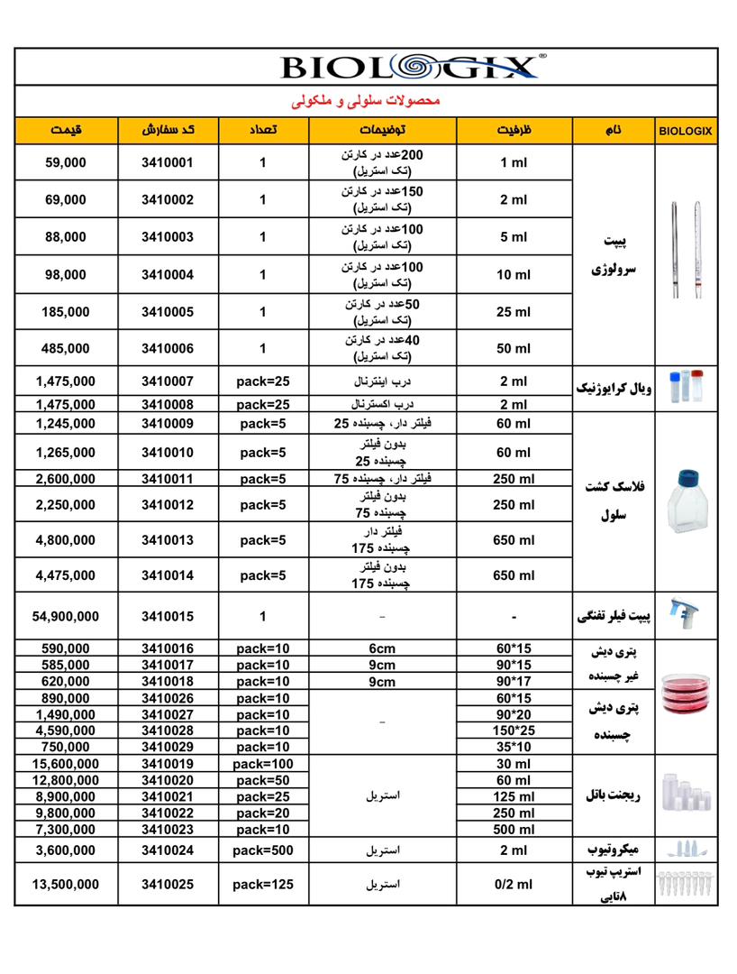 فروش ویژه* انواع لوله فالکون ، میکروتیوب ، نوک سمپلر فیلتر دار و‌ مصرفی سلولی و مولکولی* 